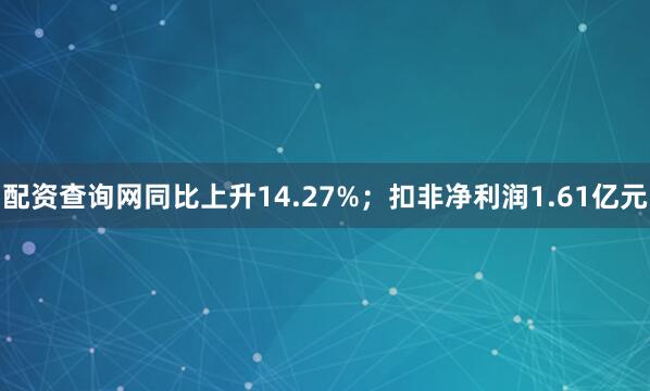 配资查询网同比上升14.27%；扣非净利润1.61亿元